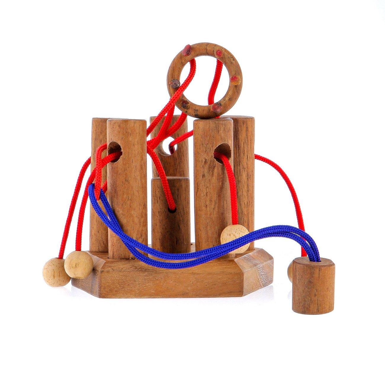 "Five Pillars" Brain Teaser Game Handmade Wooden Mind Puzzle