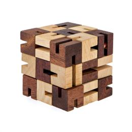 "The Snake" Brain Teaser Game - Handmade Wooden Cube Mind Puzzle