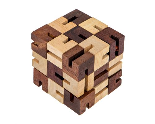 "The Snake" Brain Teaser Game - Handmade Wooden Cube Mind Puzzle