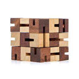 "The Snake" Brain Teaser Game - Handmade Wooden Cube Mind Puzzle