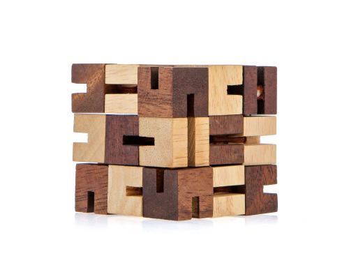 "The Snake" Brain Teaser Game - Handmade Wooden Cube Mind Puzzle