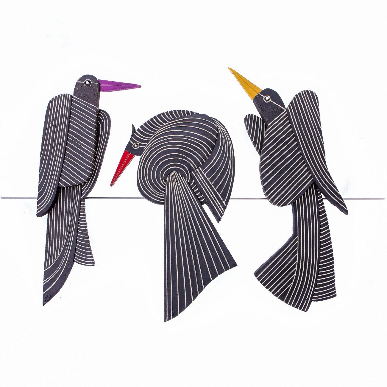 Birds On Wire Unique Handmade Ceramic Wall Art Decor Sculpture