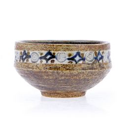 Decorative Bowl - Handmade Ceramic Table top Decor - Beige & Blue