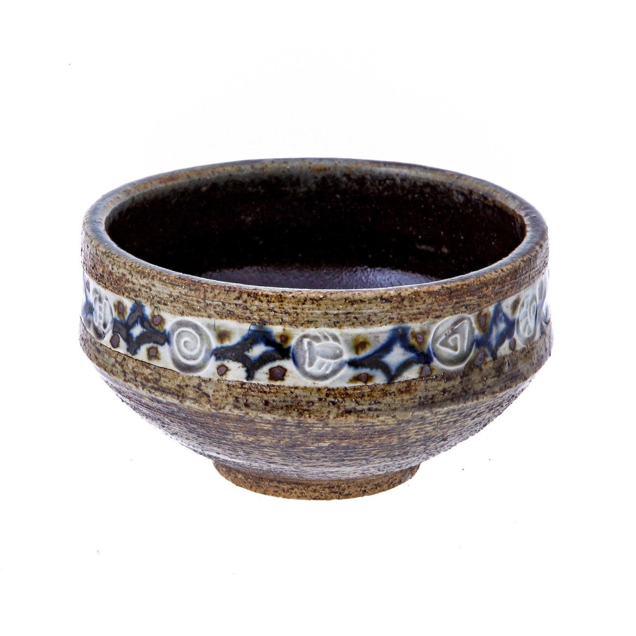Decorative Bowl Handmade Ceramic Table top Decor Beige & Blue