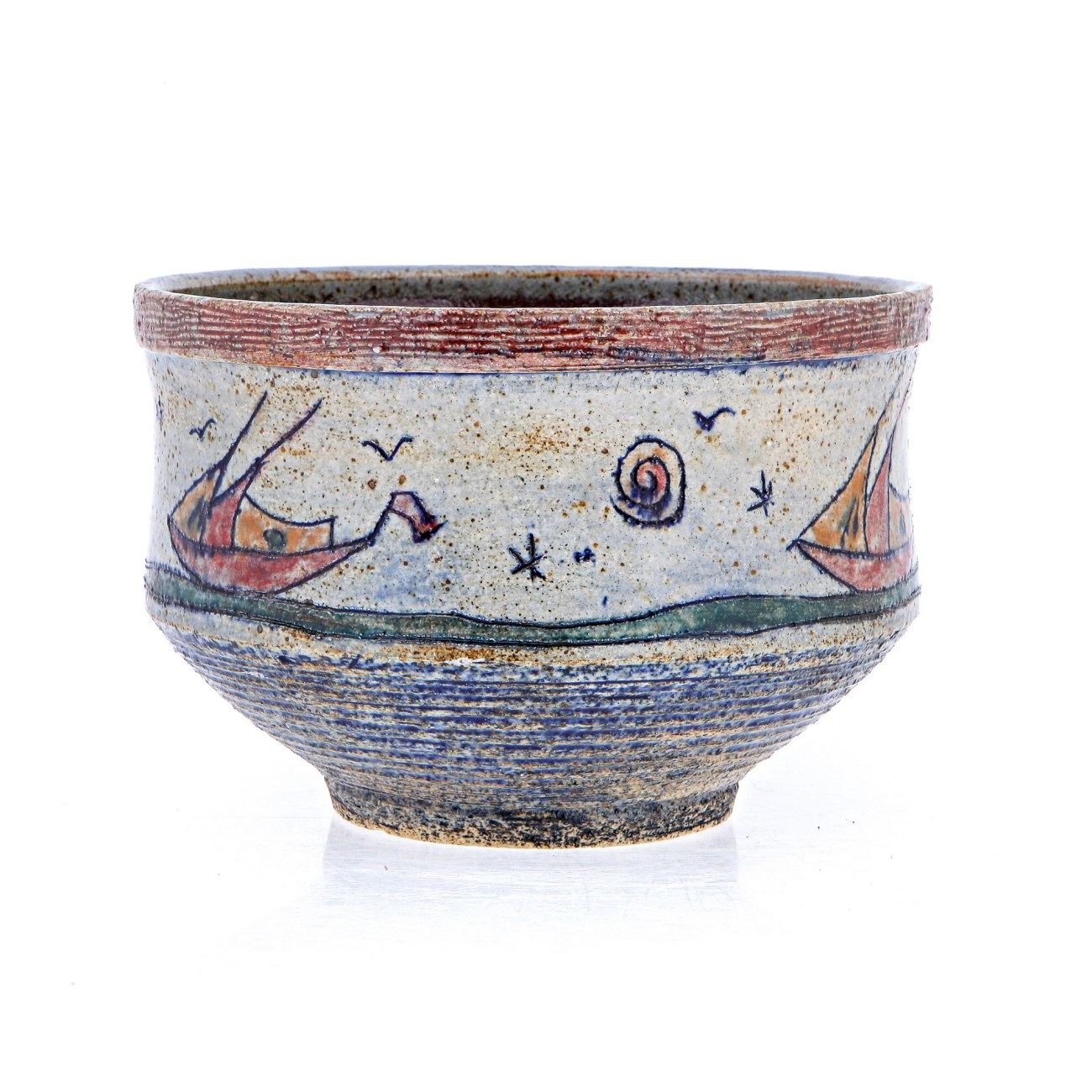 Decorative Bowl Handmade Ceramic Tabletop Art Decor "Sailing Ships