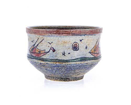 Decorative Bowl - Handmade Ceramic Tabletop Art Decor- "Sailing Ships" Design
