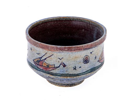 Decorative Bowl - Handmade Ceramic Tabletop Art Decor- "Sailing Ships" Design