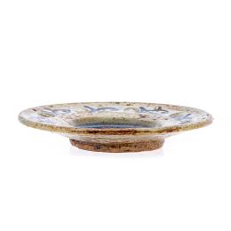 Decorative Plate - Handmade Ceramic Glazed Table top Decor - Beige & Blue