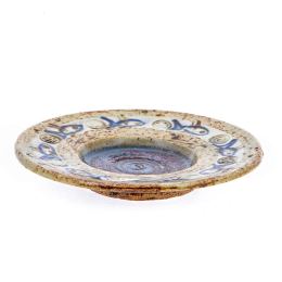 Decorative Plate - Handmade Ceramic Glazed Table top Decor - Beige & Blue