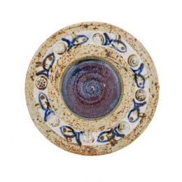 Decorative Plate - Handmade Ceramic Glazed Table top Decor - Beige & Blue