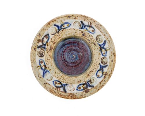 Decorative Plate - Handmade Ceramic Glazed Table top Decor - Beige & Blue