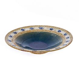 Decorative Plate - Handmade Ceramic Tabletop Decor Centerpiece - Beige & Blue, 33cm (13")
