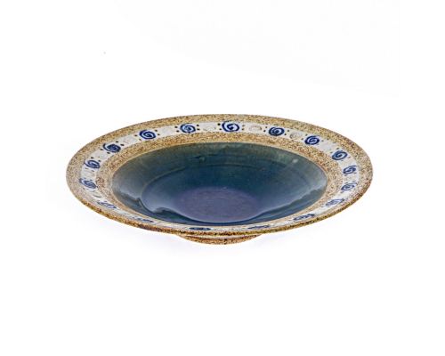 Decorative Plate - Handmade Ceramic Tabletop Decor Centerpiece - Beige & Blue, 33cm (13")