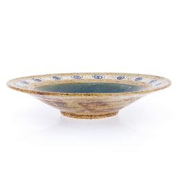 Decorative Plate - Handmade Ceramic Tabletop Decor Centerpiece - Beige & Blue, 33cm (13")