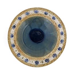 Decorative Plate - Handmade Ceramic Tabletop Decor Centerpiece - Beige & Blue, 33cm (13")