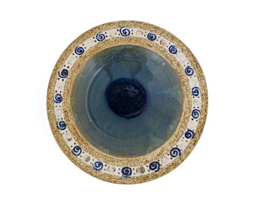 Decorative Plate - Handmade Ceramic Tabletop Decor Centerpiece - Beige & Blue, 33cm (13")