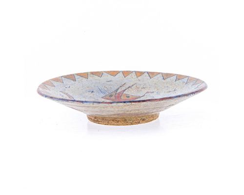 Decorative Plate - Handmade Ceramic Table or Wall Art Decor - Textured Rim - "Sail Boat" Design, 36cm (14.2")