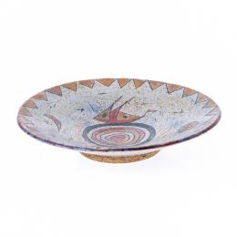 Decorative Plate - Handmade Ceramic Table or Wall Art Decor - Textured Rim - "Sail Boat" Design, 36cm (14.2")