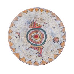 Decorative Plate - Handmade Ceramic Table or Wall Art Decor - Textured Rim - "Sail Boat" Design, 36cm (14.2")