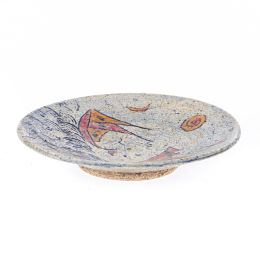 Decorative Plate - Handmade Ceramic Table or Wall Art Decor - "Sea & Ship" Design, 36cm (14.2")