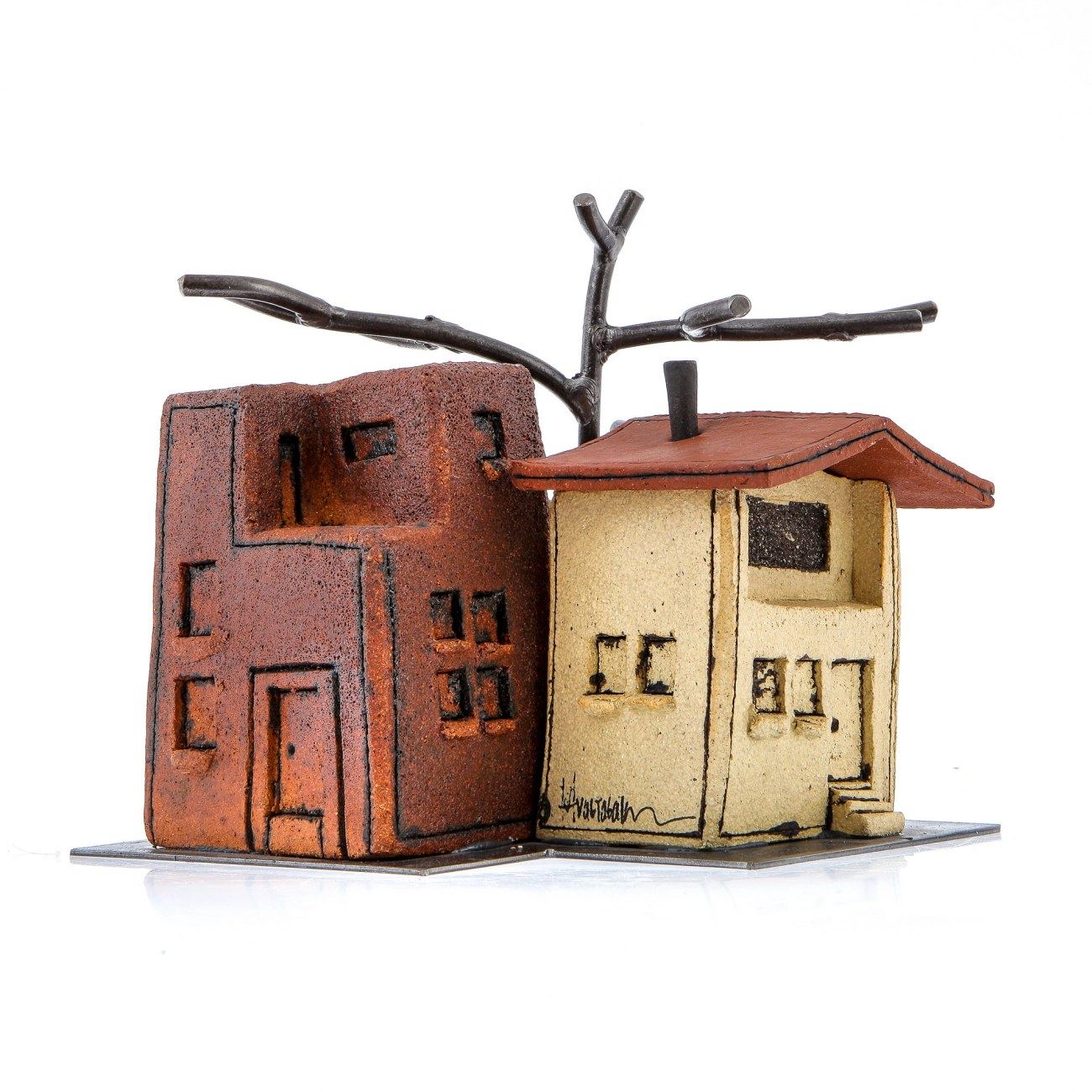 Ceramic Sculpture "Houses". Handmade Decorative Ornament 8" (20cm)