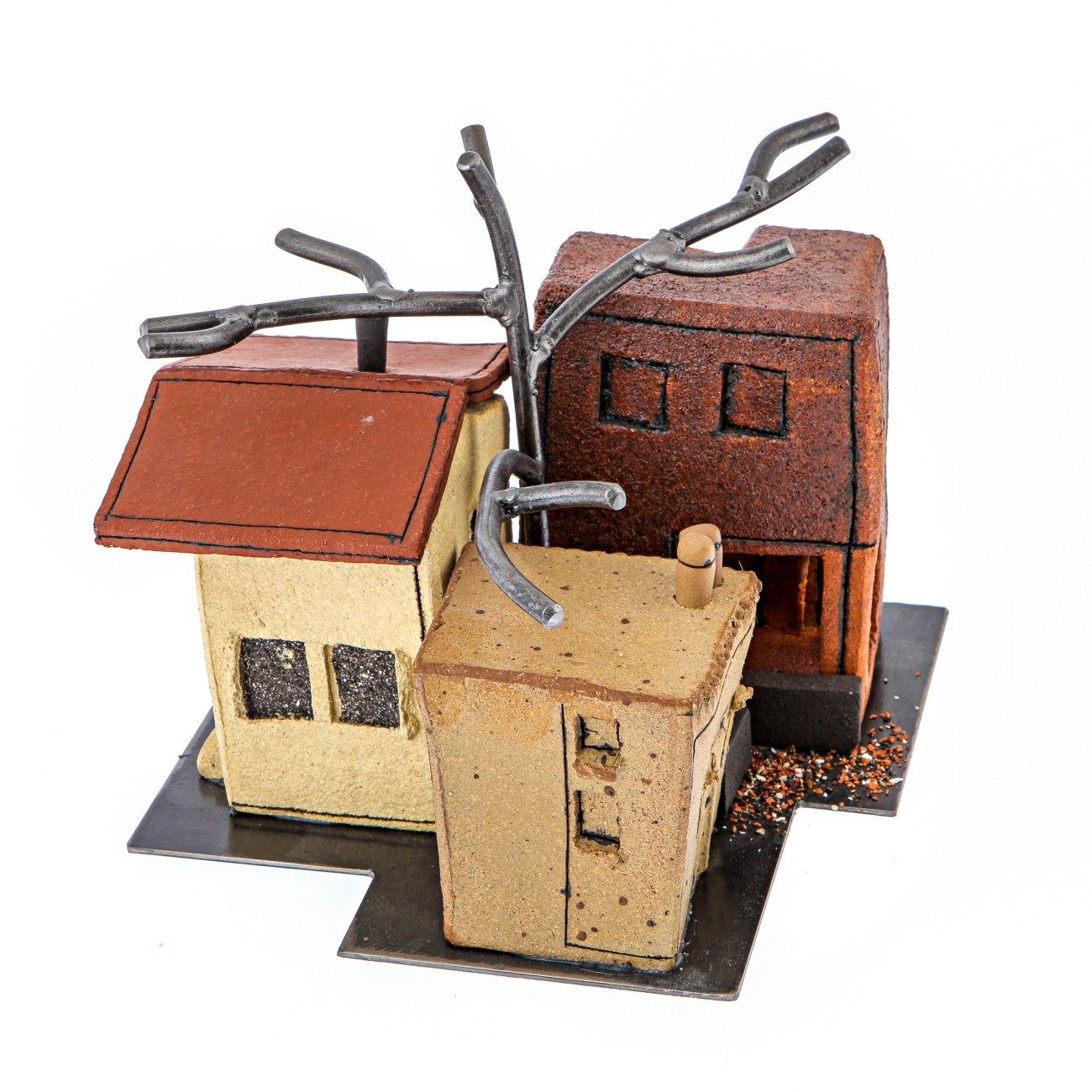 Ceramic Sculpture "Houses". Handmade Decorative Ornament 8" (20cm)