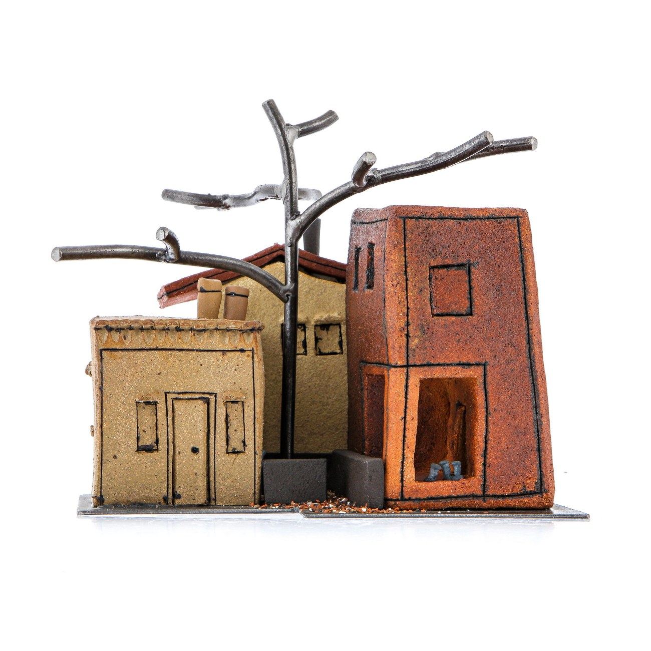 Ceramic Sculpture "Houses". Handmade Decorative Ornament 8" (20cm)