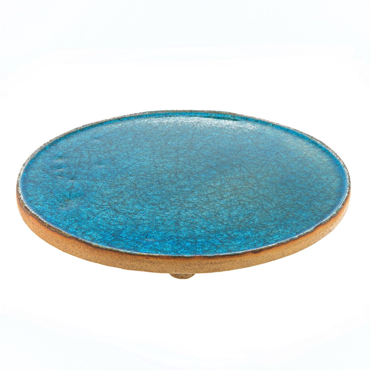 Large Decorative Platter Ceramic & Blue Glass Handmade Modern