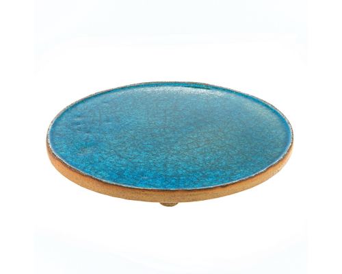 Large Decorative Platter - Ceramic & Blue Glass - Handmade Modern Centerpiece 18" (45cm)