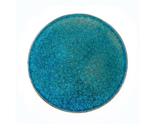 Large Decorative Platter - Ceramic & Blue Glass - Handmade Modern Centerpiece 18" (45cm)