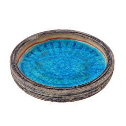 Ashtray or Platter - Ceramic & Blue Glass - Handmade Modern Art Decor Centerpiece, 7" (18cm)