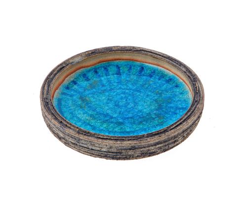 Ashtray or Platter - Ceramic & Blue Glass - Handmade Modern Art Decor Centerpiece, 7" (18cm)