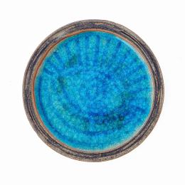 Ashtray or Platter - Ceramic & Blue Glass - Handmade Modern Art Decor Centerpiece, 7" (18cm)