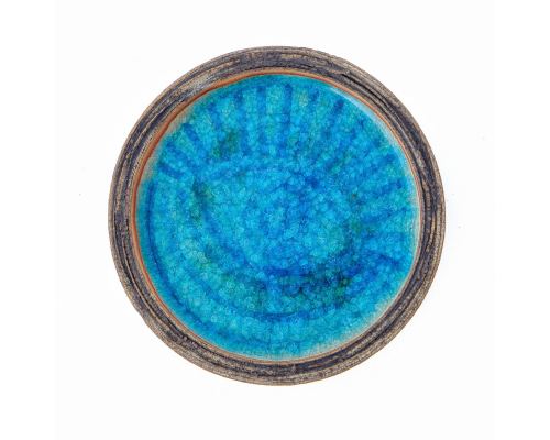 Ashtray or Platter - Ceramic & Blue Glass - Handmade Modern Art Decor Centerpiece, 7" (18cm)