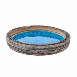 Ashtray or Platter - Ceramic & Blue Glass - Handmade Modern Art Decor Centerpiece, 7" (18cm)