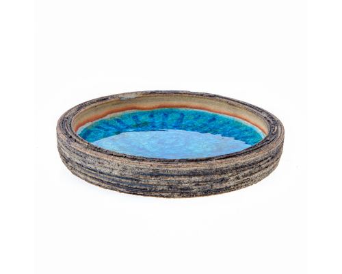 Ashtray or Platter - Ceramic & Blue Glass - Handmade Modern Art Decor Centerpiece, 7" (18cm)