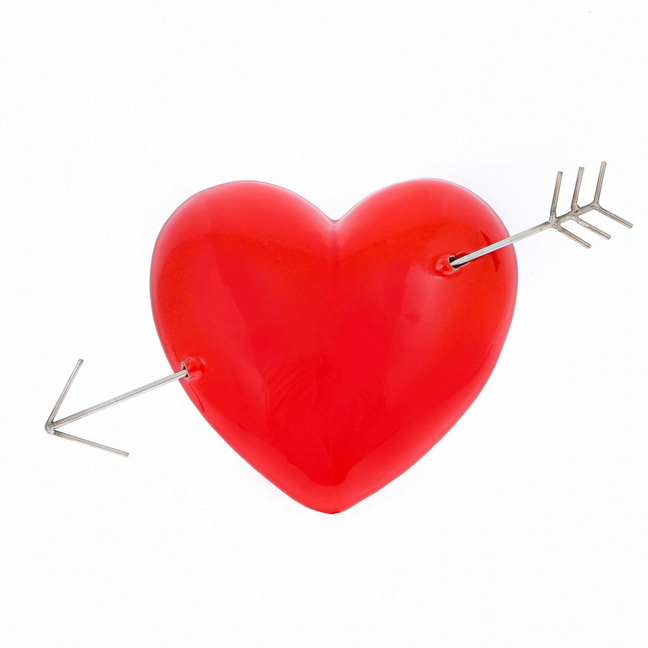 Red Love Heart Arrowed Glossy Ceramic & Metal Handmade Wall Decor