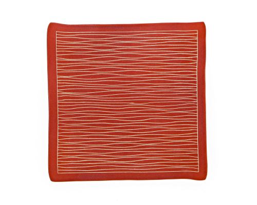 Decorative Platter, Square & Curvy - Handmade Ceramic - Small Red 8.2" (21x21cm)