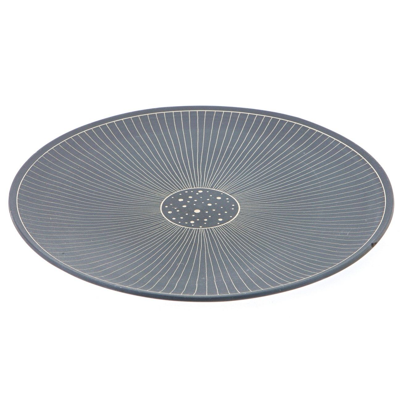 Decorative Round Platter Modern Handmade Ceramic Grey, Large 13.7
