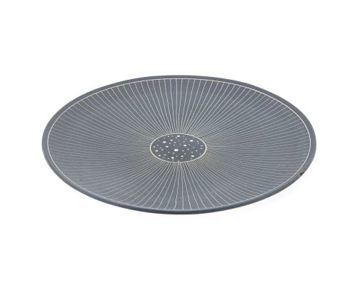 Decorative Round Platter - Modern Handmade Ceramic - Grey, Large 13.7" (35cm)