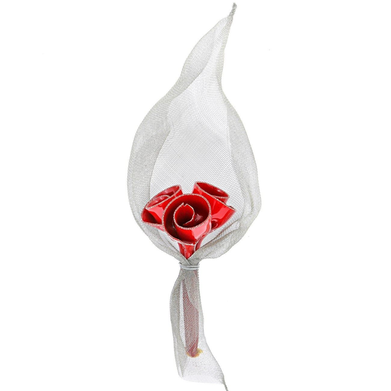 Red Rose Flower Bouquet Ceramic Glossy Unique Handmade Love Gift
