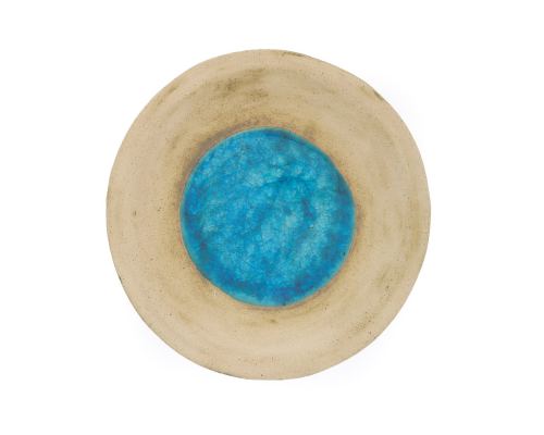 Platter - Handmade Beige Ceramic & Blue Glass - Casual Style - Diameter 36cm 14.2''