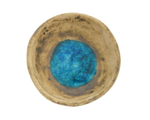 Bowl - Handmade Beige Ceramic & Blue Glass - Casual Style - Small 7" (18cm) 