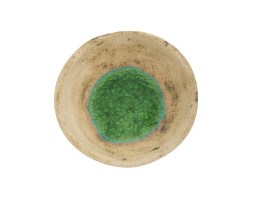 Bowl - Handmade Beige Ceramic & Green Glass - Casual Style - Small 7" (18cm) 