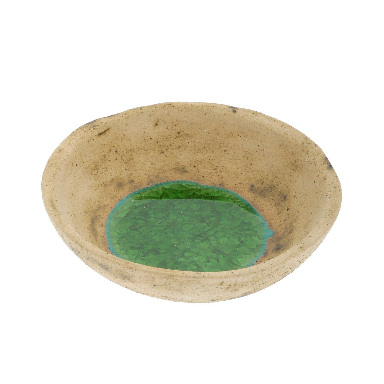 Bowl Handmade Beige Ceramic & Green Glass Casual Style Small 7