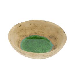 Bowl - Handmade Beige Ceramic & Green Glass - Casual Style - Small 7" (18cm) 