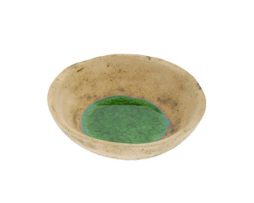 Bowl - Handmade Beige Ceramic & Green Glass - Casual Style - Small 7" (18cm) 