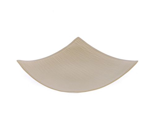 Decorative Platter, Square & Curvy - Handmade Ceramic - Large Beige 10.6" (27cm)