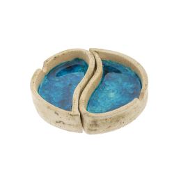 Ashtray - Handmade Beige Ceramic & Blue Glass, Yin Yang Design