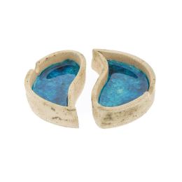 Ashtray - Handmade Beige Ceramic & Blue Glass, Yin Yang Design